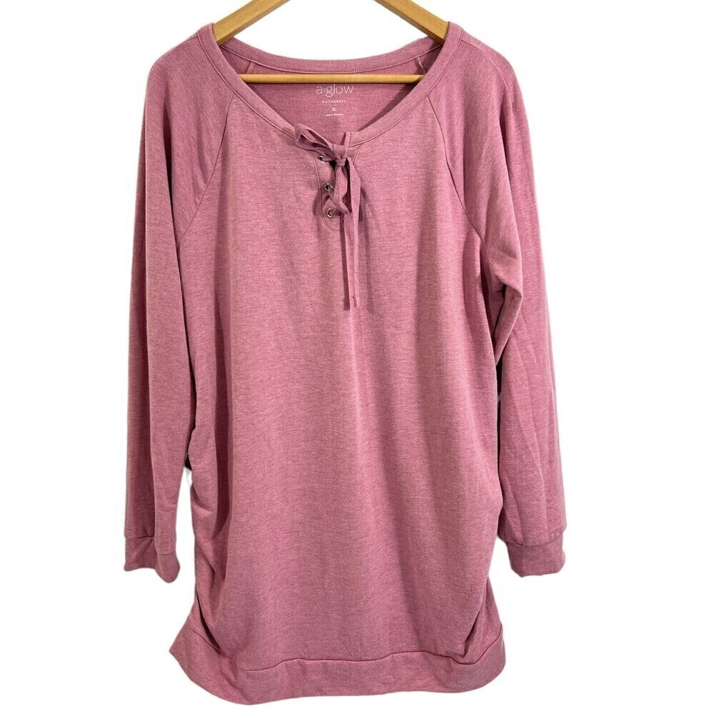 A:Glow Pink Lace-Up Long Sleeve Pullover Maternity Shirt Women's Size XL